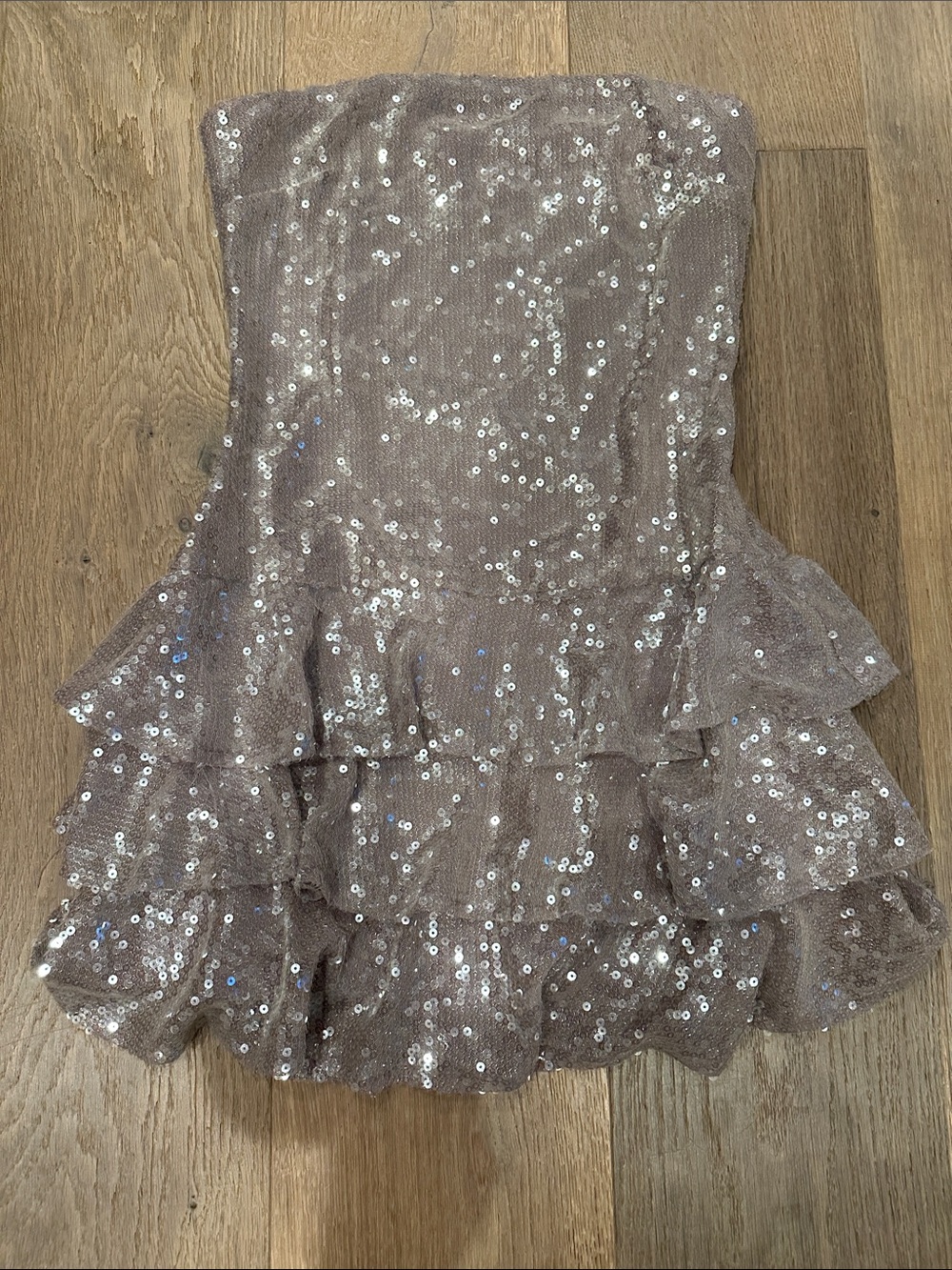 Forever 21 Taupe Sequin Strapless Ruffle Mini Dress